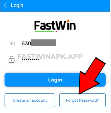 Fastwin Password Forget Button